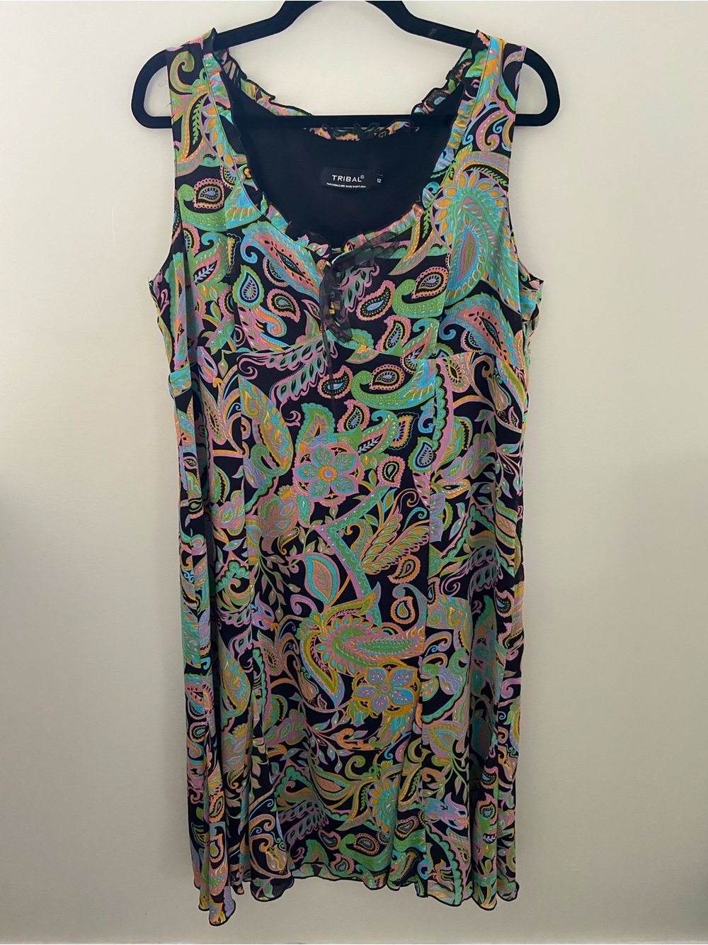 Tribal Black and Multicoloured Paisley Sleeveless Dress